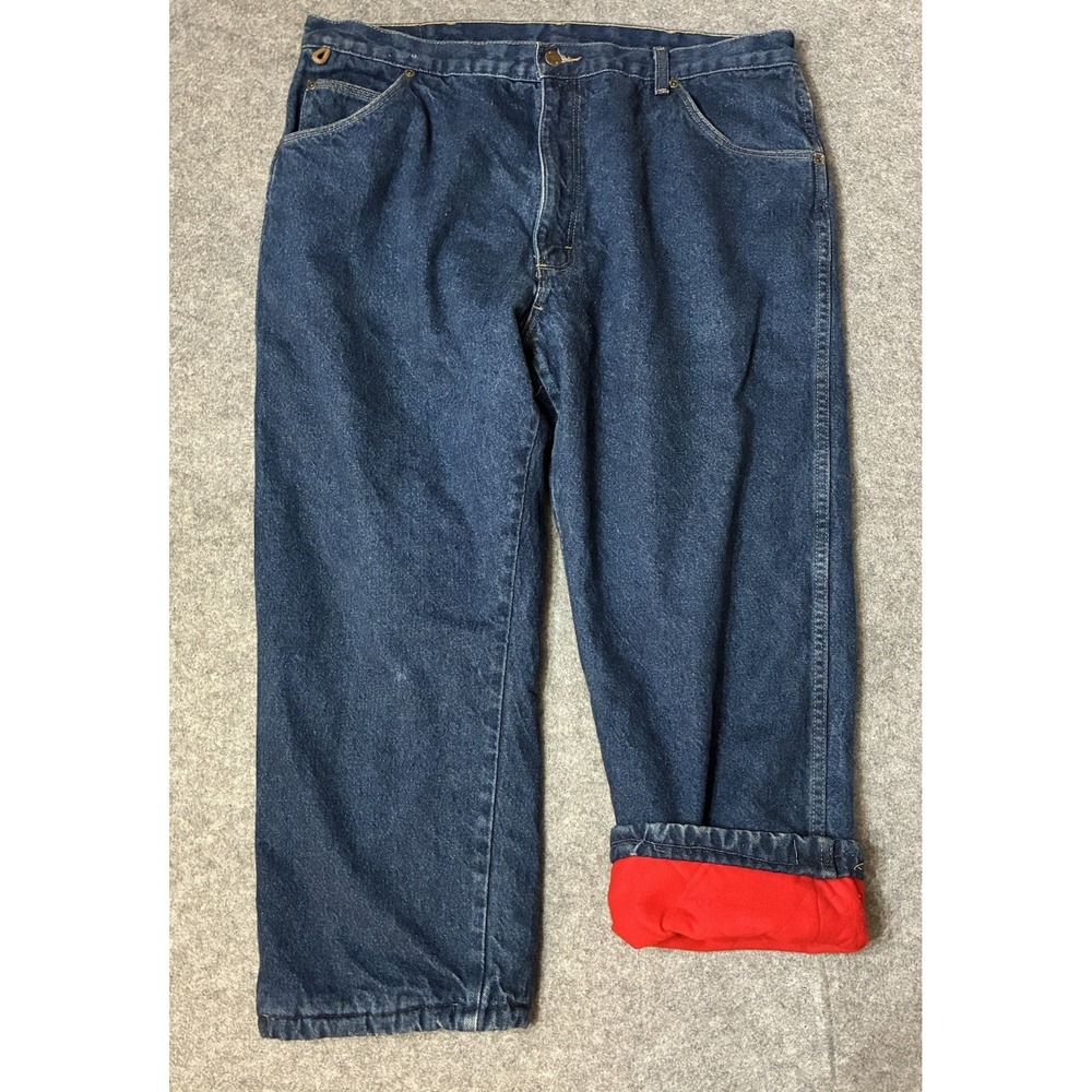 Wrangler Rugged Wear Fleece Lined Denim Jeans Mens 36x26 Blue Workwear Garage